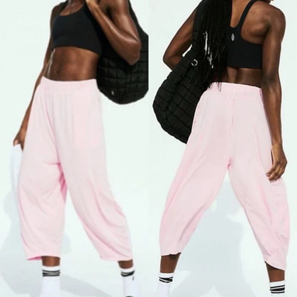 Free People FP Movement Tunnel Walk Pants Parachute Jogger Crop Pink Fuschia NWT